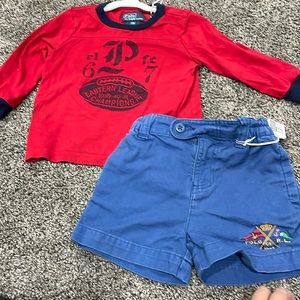 Boys polo Ralph lauren size 12 months long sleeve shirt and shorts